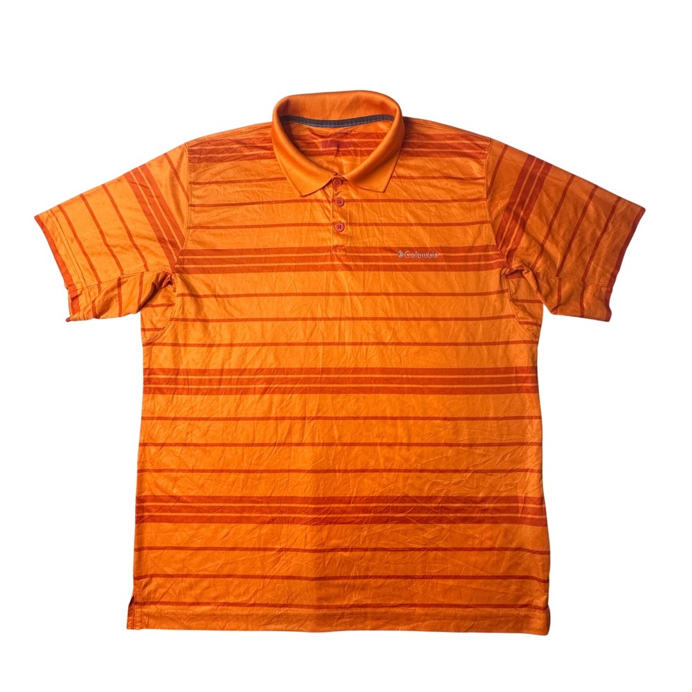 Columbia Polo Shirt Mens L Orange Striped Omni-Shade Short Sleeve Outdoor Golf